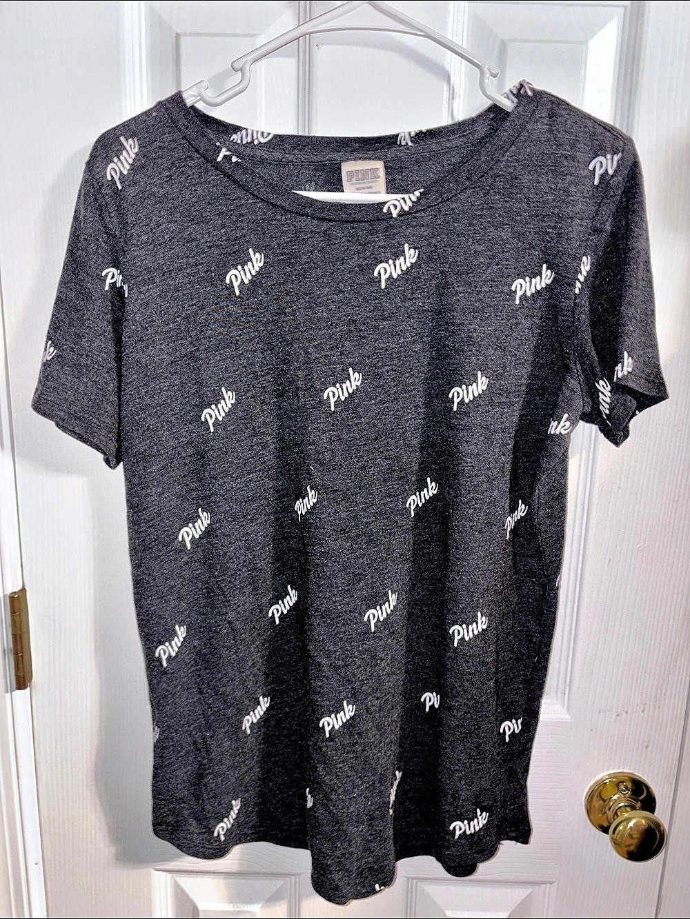 PINK Short Sleeve Logo Tee in Gray Like New